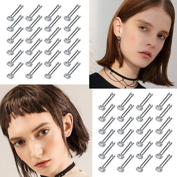 Classic Nose Rings in Surgical Steel with Cubic Zirconia - Ideal Gifting Set - Picture 7 of 7